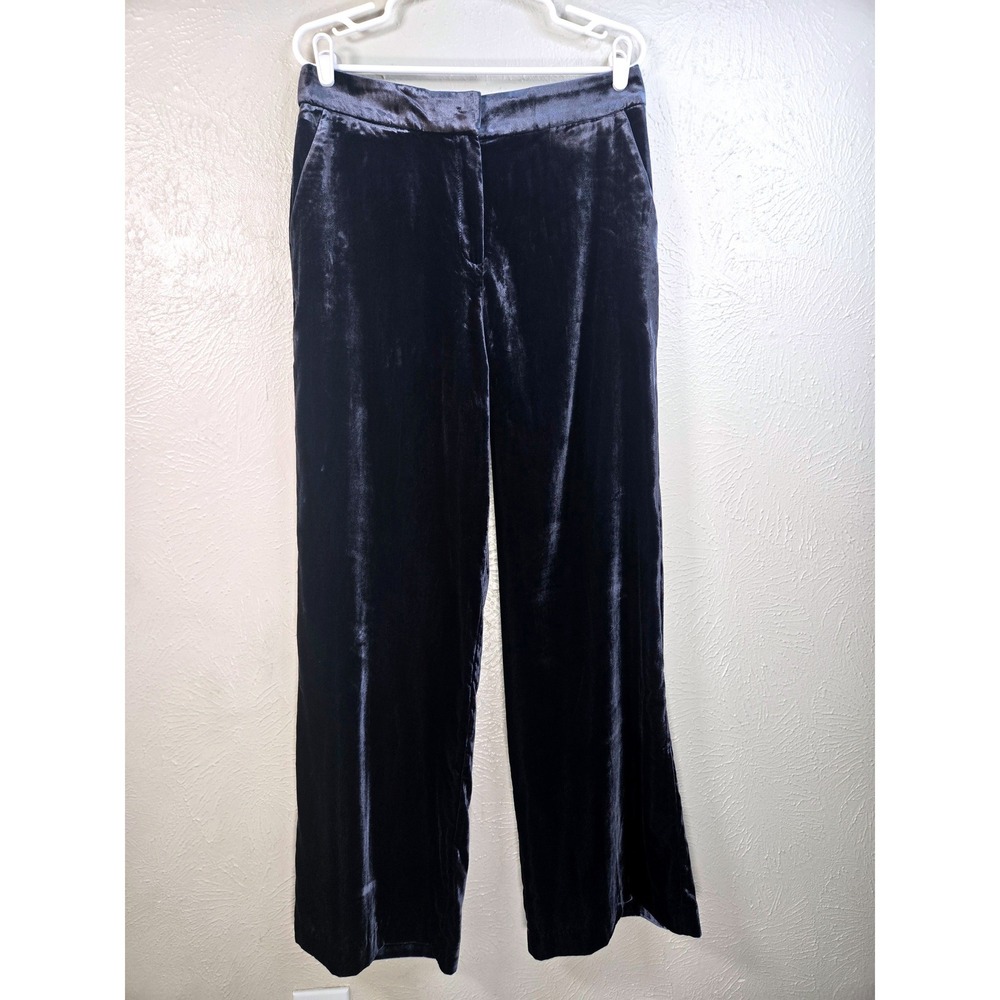 LOFT Wide Leg Velvet Pants 8 Tall Dark Blue High Rise Dressy Relaxed Trousers